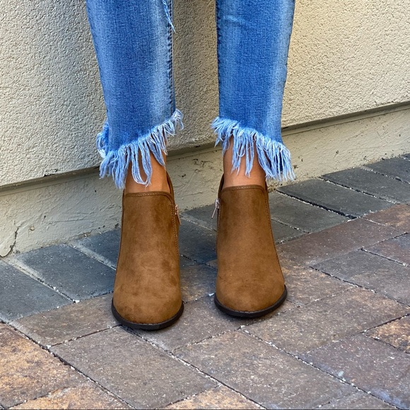 Cognac Asymmetrical Style Boho Chic Ankle Booties - Picture 3 of 9